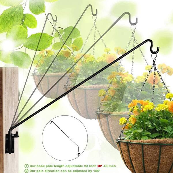 .N/A 43 in. Extended Adjustable Reach Wall Mounted Deck Hook Wall Pole for Bird Feeders, Lanterns, Wind Chimes (2-Pack)