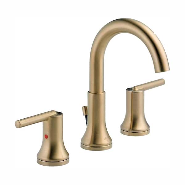 Delta Trinsic 8 in. Widespread 2-Handle Bathroom Faucet with Metal Drain Assembly in Champagne Bronze