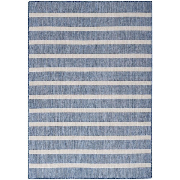 Nourison Positano Navy Ivory 5 ft. x 7 ft. Stripes Contemporary Area Rug