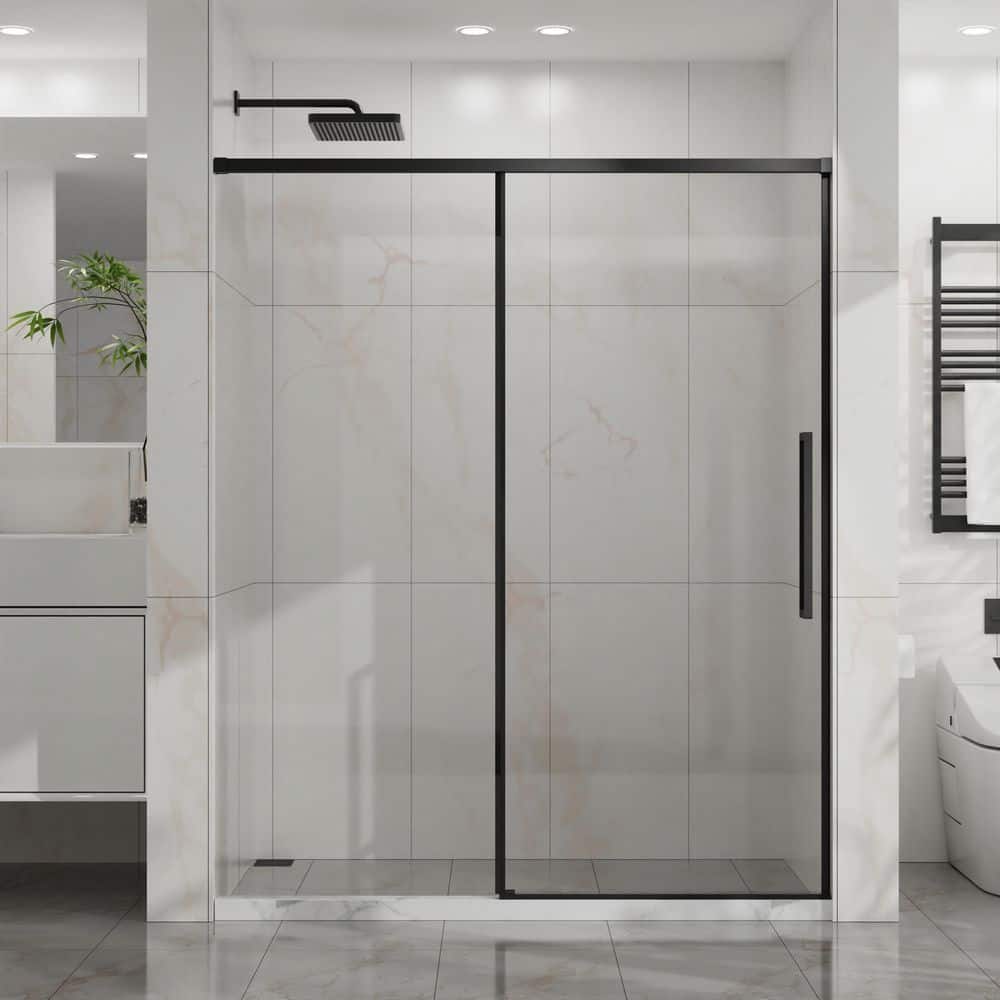 56 in. - 60 in. W x 72 in. H Semi-Frameless Sliding Shower Door with 11/4 in. SGCC Clear Tempered Glass in Matte Black price history on PriceWatchPro