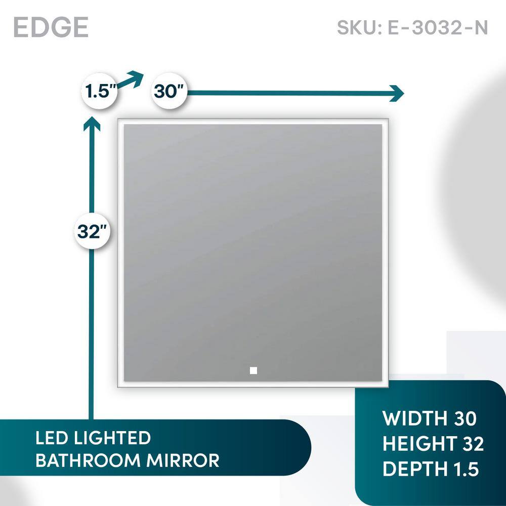Edge Silver LED Lighted Bathroom Vanity Mirror 30"x32"