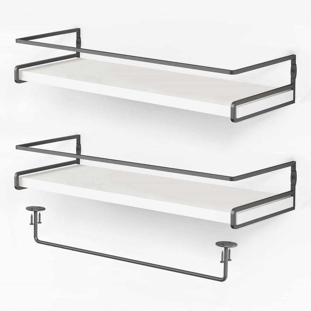 6 in. D x 15.7 in. W x 2.6 in. H White-Grey Decorative Wall Shelves with Ba