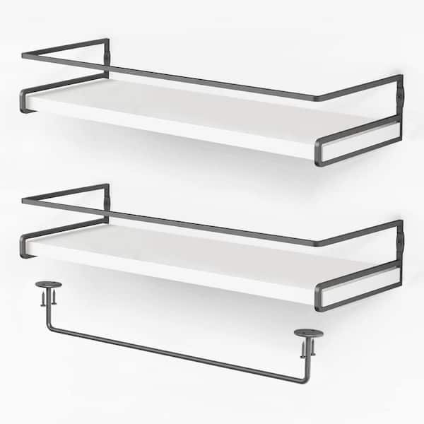 Unbranded 6 in. D x 15.7 in. W x 2.6 in. H White-Grey Decorative Wall Shelves with Bar (Set of 2)