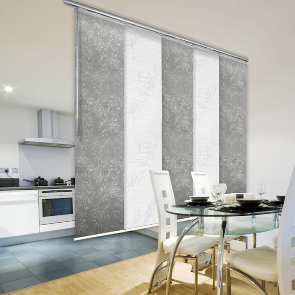 EMOH 5-Panel Single Rail Panel Track Extendable 58 in. -110 in. W x 94 in. H Panel width 23.5 in. Etched Blossom