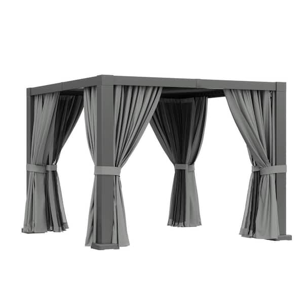 10 ft. x 10 ft. Louvered Aluminum Pergola with Curtains and Netting in Metallic Gray