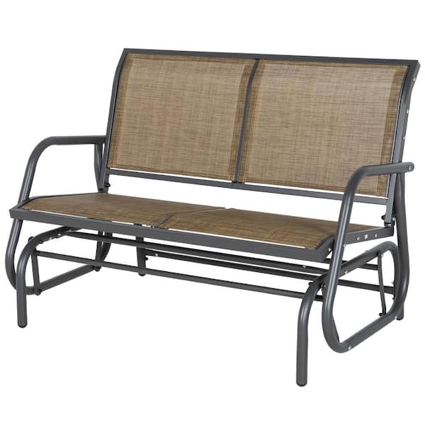 Unbranded 2-Person Mixed Brown Metal Outdoor Glider Bench with Powder Coated Steel Frame for Backyard Garden Porch