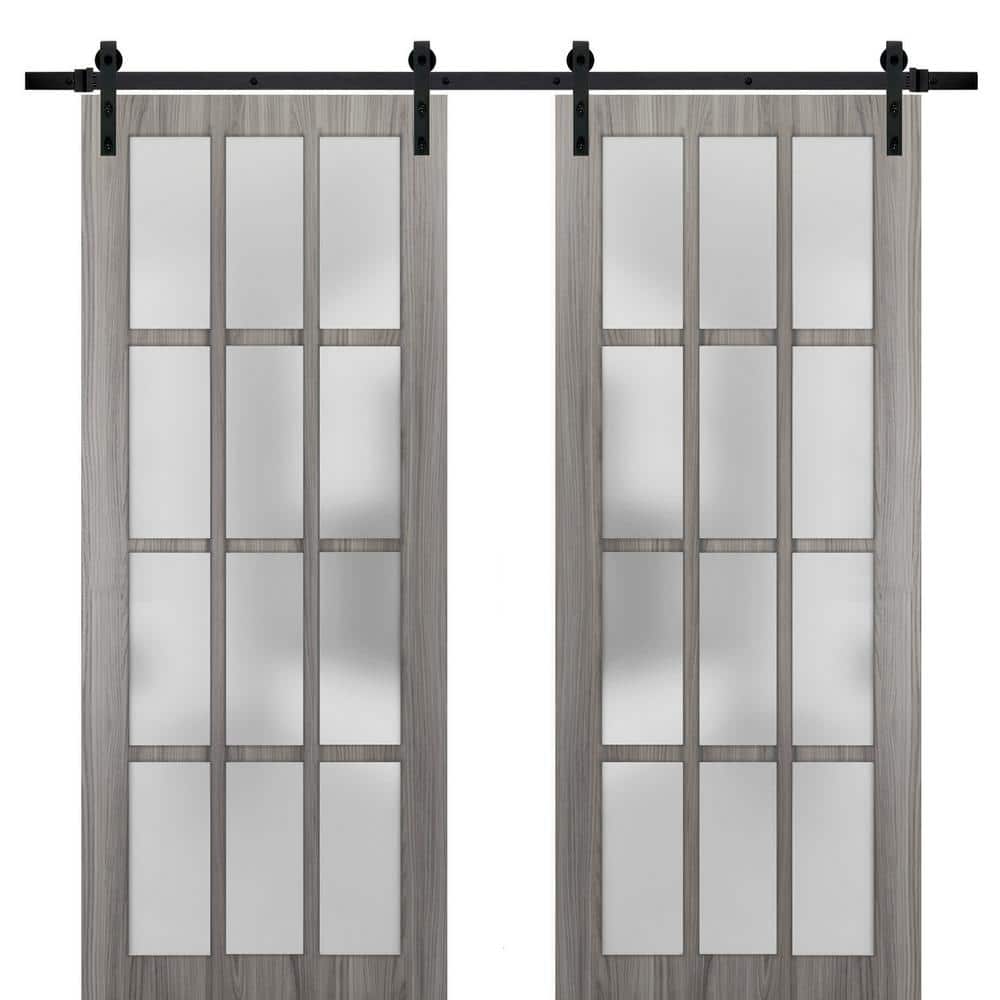 Assemble Required 42 in. x 84 in. 2-Panel Frosted Glass Ginger Ash Solid Wood Sliding Barn Door with Hardware Kit price history on PriceWatchPro