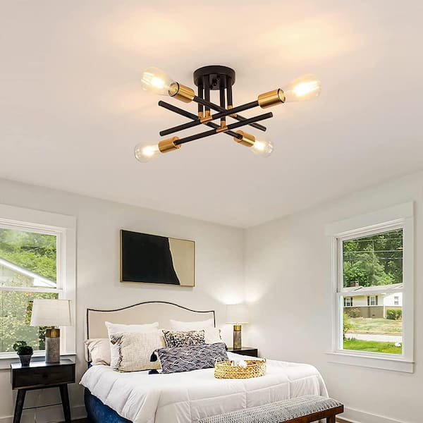 LWYTJO 18.5 in. 4-Light Black/Gold Dimmable Sputnik Linear