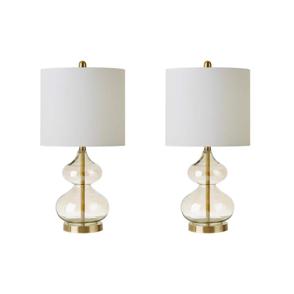 Gold Gourd Shape Glass Table Lamp Set with Drum Shade