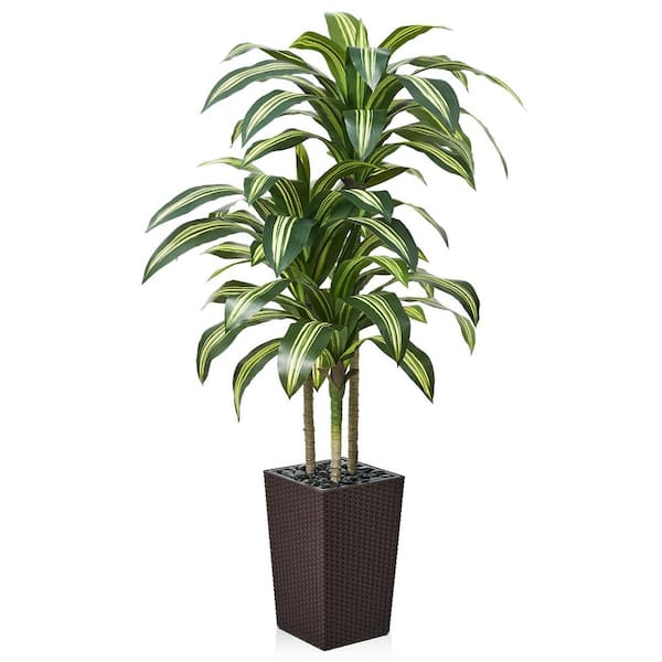 DR.Planzen 5 ft. Artificial Dracaena Tree Coffee Planter Faux Plant for Home and Office Decor Indoor/Outdoor, Yello-Green Fake Tree