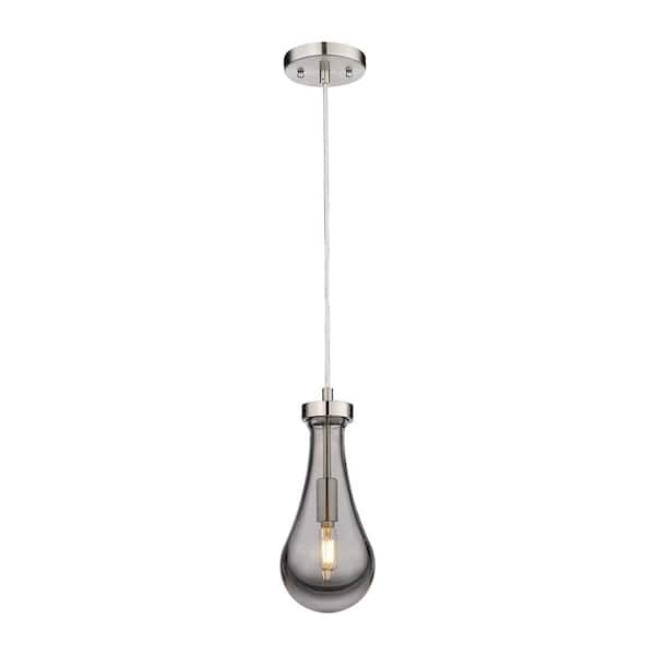 Innovations Owego 100-Watt 1-Light Satin Nickel Shaded Pendant Light Tinted Glass Shade
