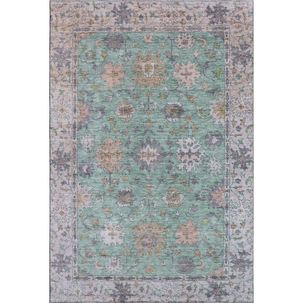 Mayfield Premium Machine Washable Abstract AMF2052 Mint 3 ft. x 4 ft. Area Rug