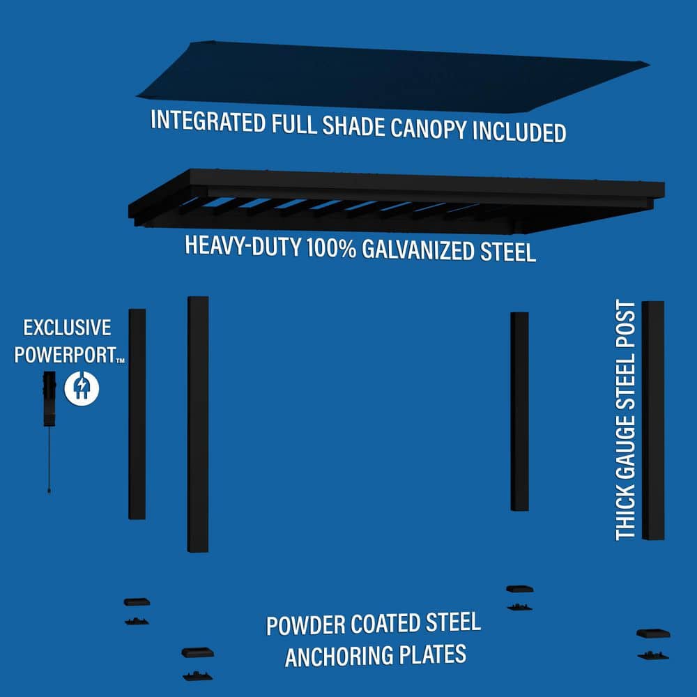 Trenton 14' x 12' Black Steel Pergola with Canopy