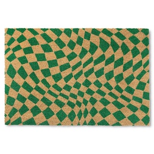 Checkerboard Emmett Green 18 in. x 30 in. Coir Groovy Outdoor Mat