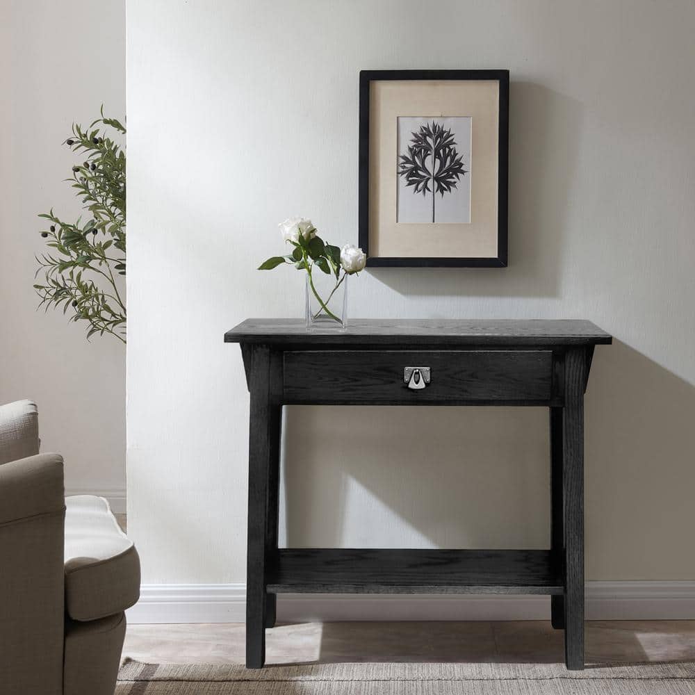 Compact Slate Black Mission Hall Stand with Storage Shelf