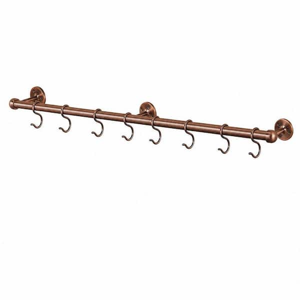 39.4 in. Antique Copper Stainless Steel Wall Mounted Pot Rack, Hanging Pot and Pan Rack with S Hooks for Kitchen