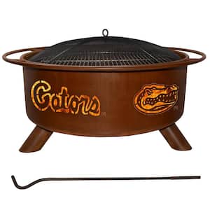 Florida 29 in. x 18 in. Round Steel Wood Burning Rust Fire Pit with Grill Poker Spark Screen and Cover