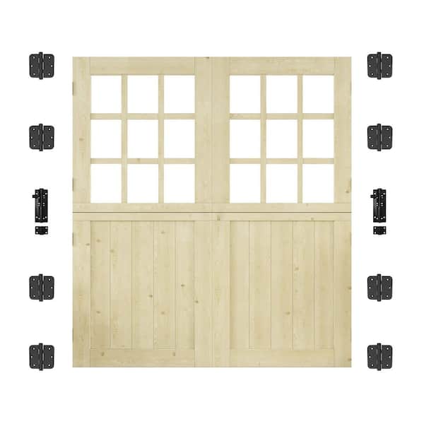 64 in. x 80 in. Solid Pine Universal 9 Lite Clear Glass Unfinished Dutch Door Design Wood Front Door Slab