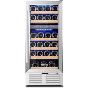 Dual Zone 15 in. 28-Bottle Built-In Wine and 30-Can Beverage Cooler Fridge with Beech Wood Shelves, Stainless Steel