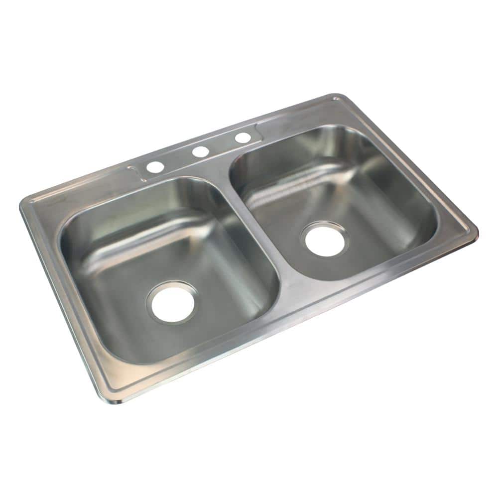 33'' Brushed Stainless Steel Double Bowl Drop-In Kitchen Sink