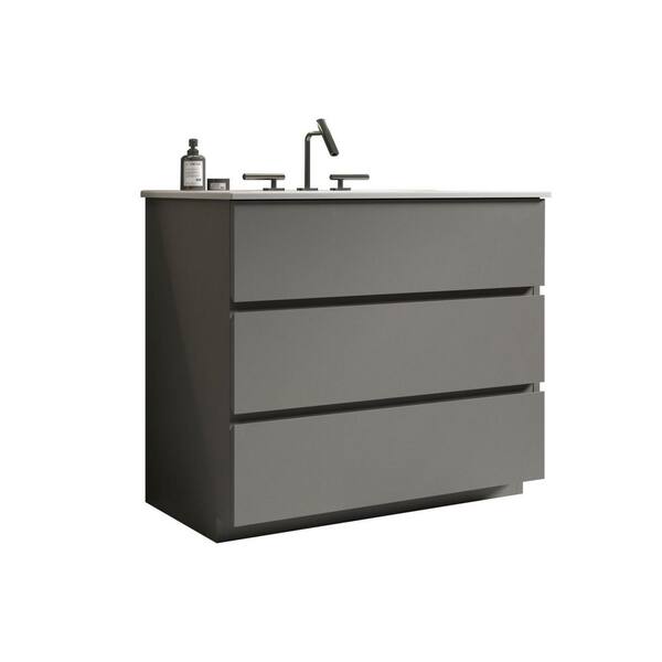 36 in. W Single Sink Freestanding Grey Bath Vanity with White Ceramic Top and 3 Drawers