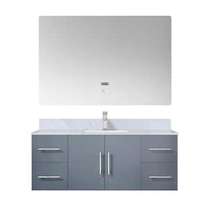 Geneva 48 in. W x 22 in. D Dark Grey Bath Vanity, Carrara Marble Top, Faucet Set and 48 in. LED Mirror