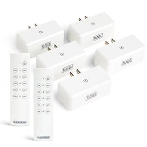 1 Amp to 15 Amp Plug-In Indoor Wireless Remote Control System with 5 Smart Adapters Grounded and 2 Remotes, White