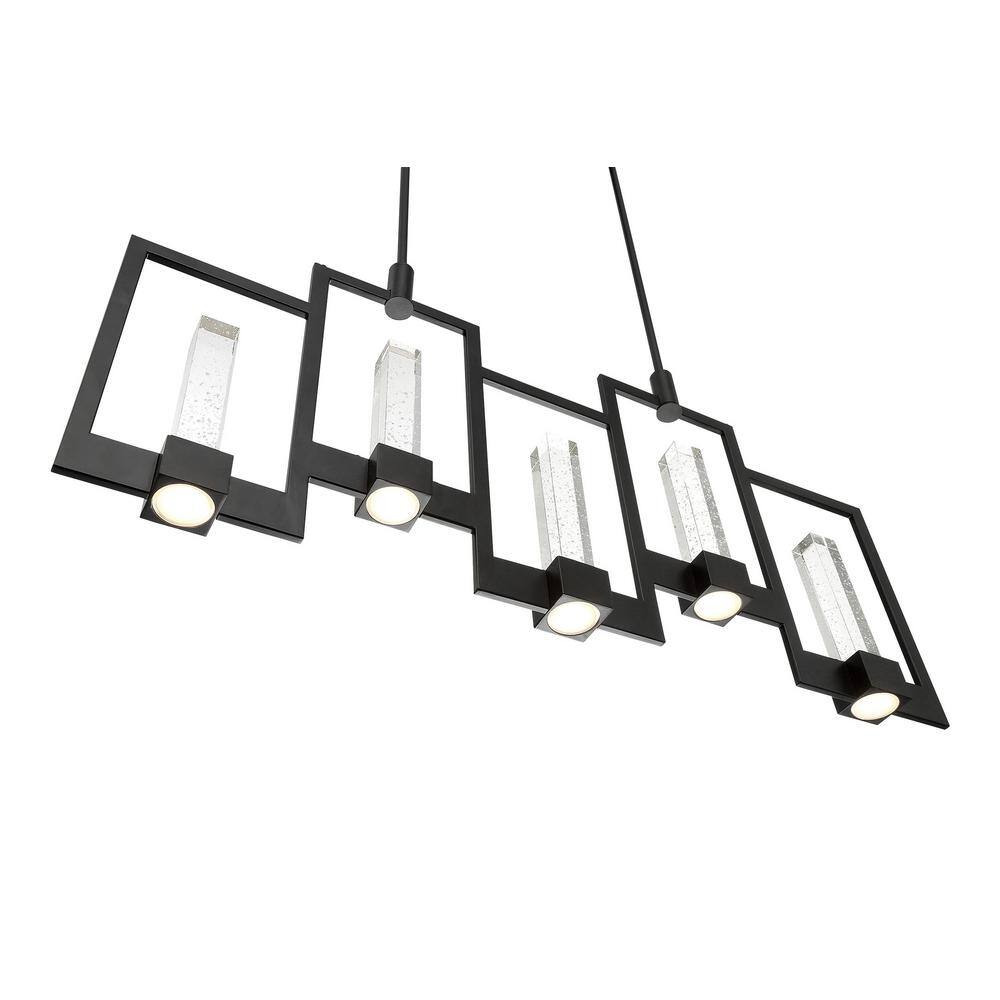 Hanson Black 10-Light LED Linear Chandelier with Seeded Glass