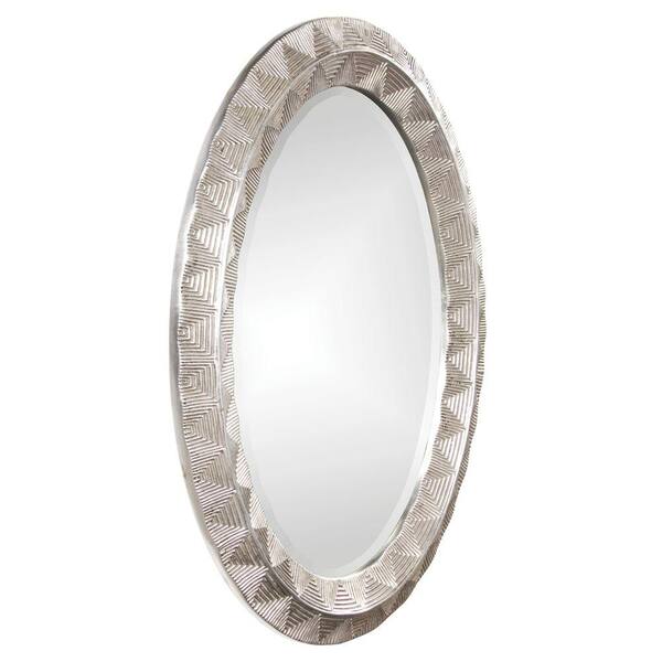Unbranded 45 in. x 33 in. Round Framed Mirror in Antique Silver