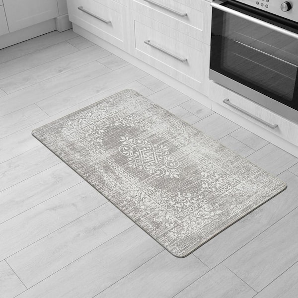 Distressed Traditional Vintage Design Anti Fatigue Standing Mat Gray Kitchen  Floor Mats Machine Washable Non-slip Kitchen Rug 