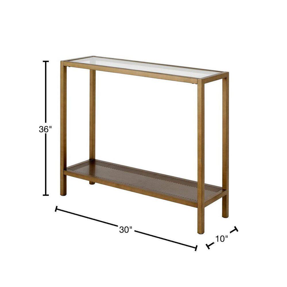 Elegant Brass and Glass Rectangular Console Table with Storage, 36"