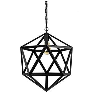 1-Light Satin Black E26 Base Ceiling Mount Geometric Hexagon Cage Pendant with Cord