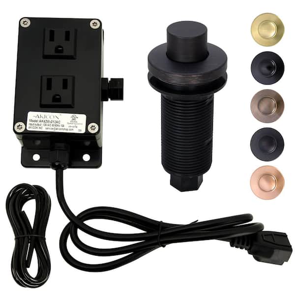 Akicon Garbage Disposal Air Switch Kit, Dual Outlet, Solid Brass Button, Oil Rubbed Bronze Long Button Air Switch - AK79003B
