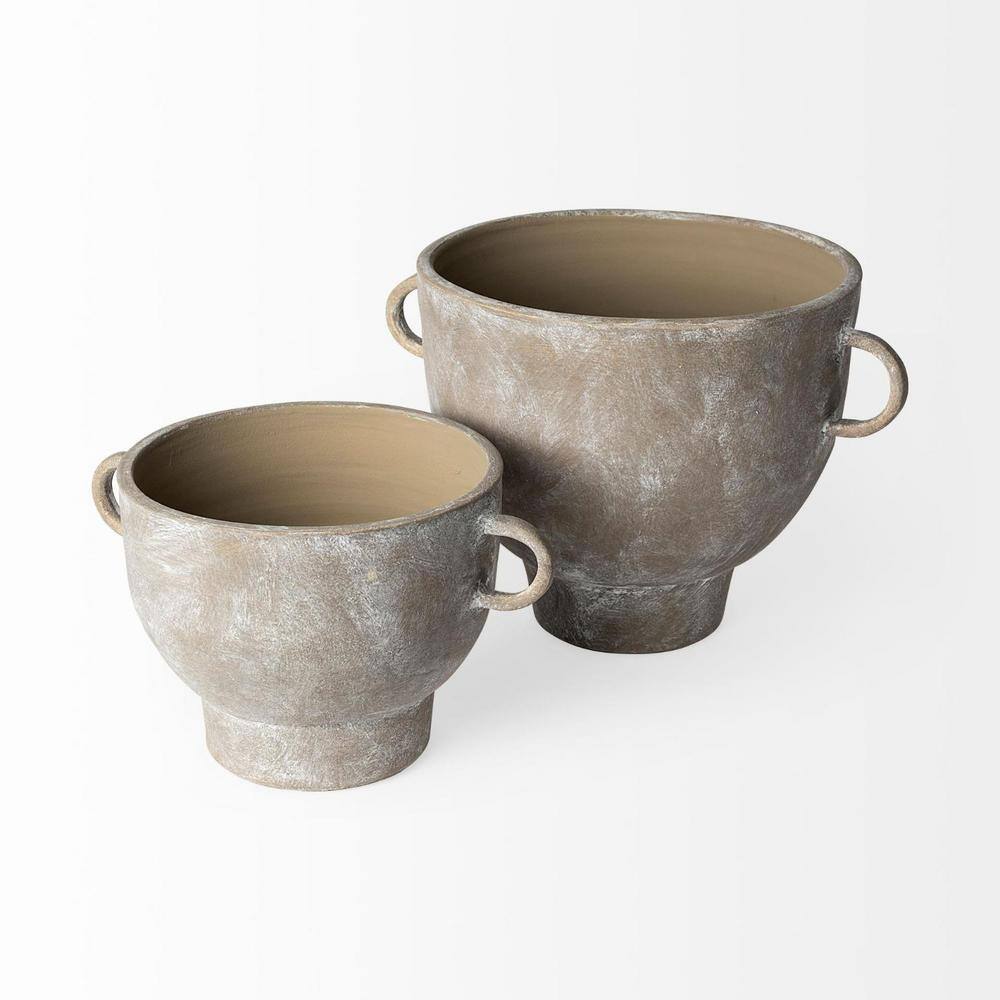 Rustic Brown Ceramic Decorative Table Vase with Handles