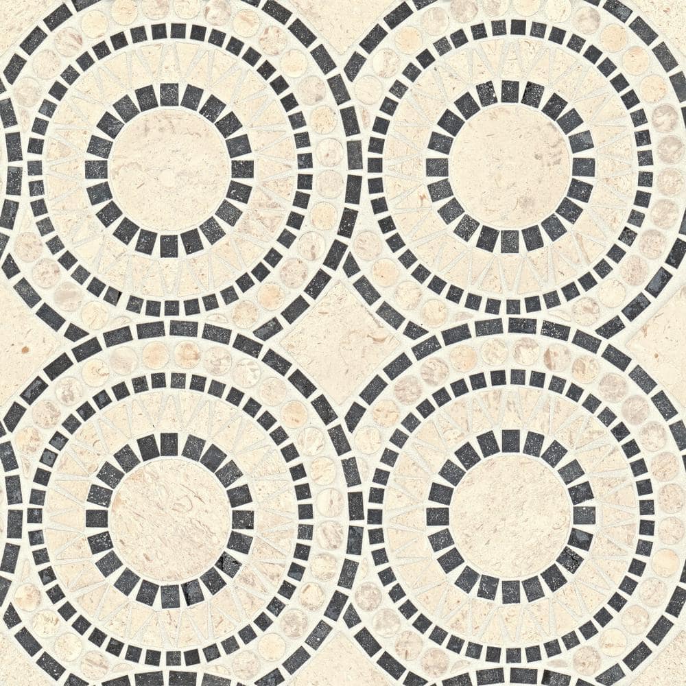 Sample-Solis Circle 4 in. x 5 in. Honed Myra Beige/Basalt Marble Mosaic Tile price history on PriceWatchPro
