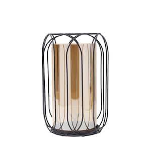 6.89x6.89.10.43 Inch Black Metal Wire with Amber Glass Insert Votive Holder, for Use with Wax or Flameless Candle