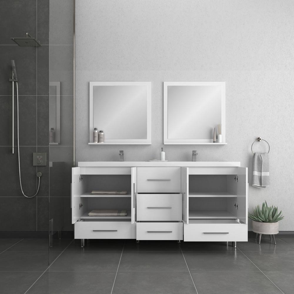 Alya 72" White Engineered Wood Double Bathroom Vanity