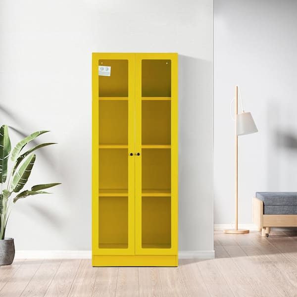 Glamour Home Avice 59 in. Yellow French Door Metal Storage Cabinet