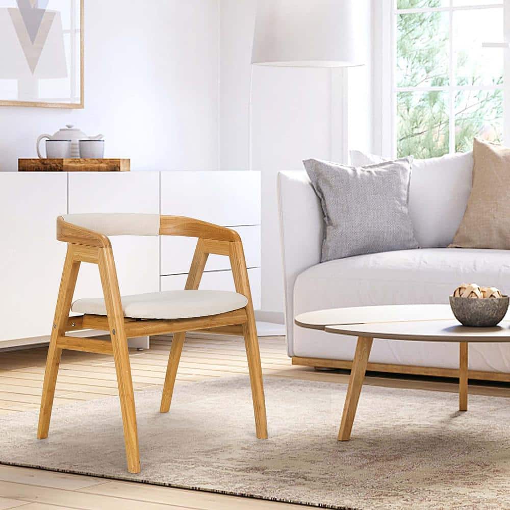 Beige Bamboo Upholstered Low Slat Accent Chair