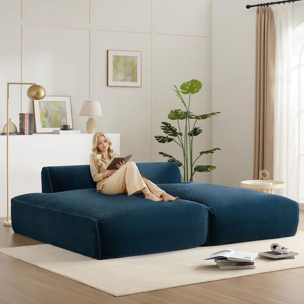 90 in. 2-Piece Armless Plush Fabric Rectangle Fully Compressed Sofa in. Dark Blue