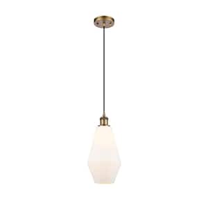 Cindyrella 1-Light Brushed Brass Shaded Pendant Light with Cased Matte White Glass Shade