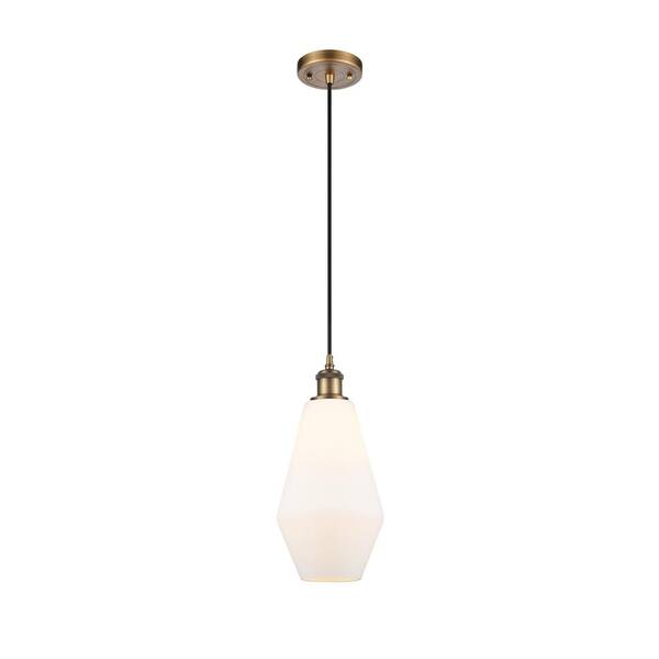 Innovations Cindyrella 1-Light Brushed Brass Shaded Pendant Light with Cased Matte White Glass Shade