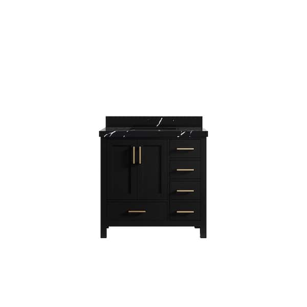 Willow Collections Malibu 36 in. W x 22 in. D x 36 in. H Single Sink Bath Vanity Center in Black with 2 in. Calcutta Black Top