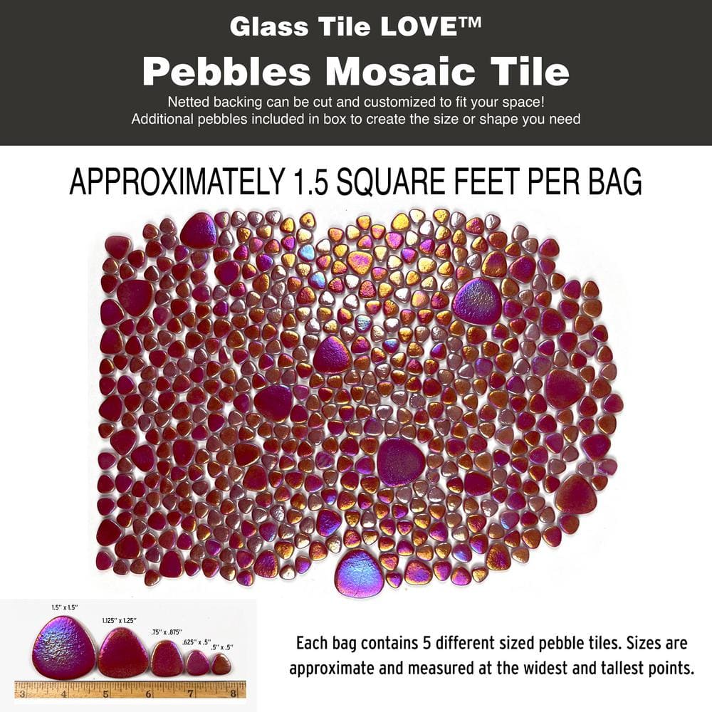 Glass Tile Love Purest 12 in. X 12 in. Pebble Glass Mosaic Tile (10.76 sq. ft./case) 1010457914, Ideal for Kitchen Tile, Backsplash Tile, Bathroom Tile, and Pool Tile