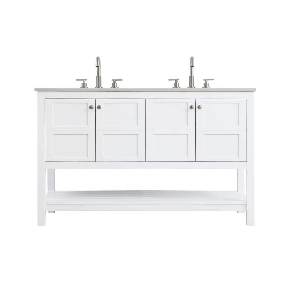 54 in. Double Sink White Bath Vanity with White Engineered Marble Top price history on PriceWatchPro