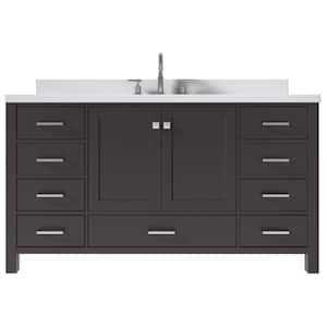 Cambridge 61 in. W x 22 in. D x 36 in. H Vanity in Espresso with Pure White Quartz Top