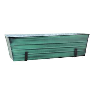 35.25 in. W Green Large Galvanized Steel Flower Box with Wall Brackets