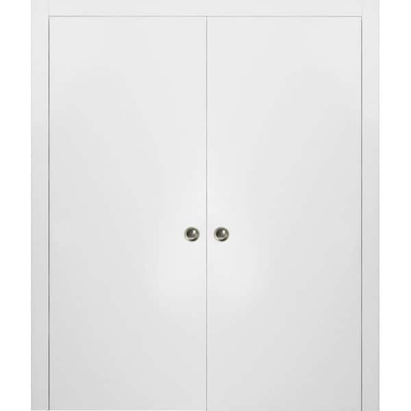 Sartodoors Planum 0010 48 in. x 96 in. Flush White Finished Wood Sliding Door with Double Pocket Hardware