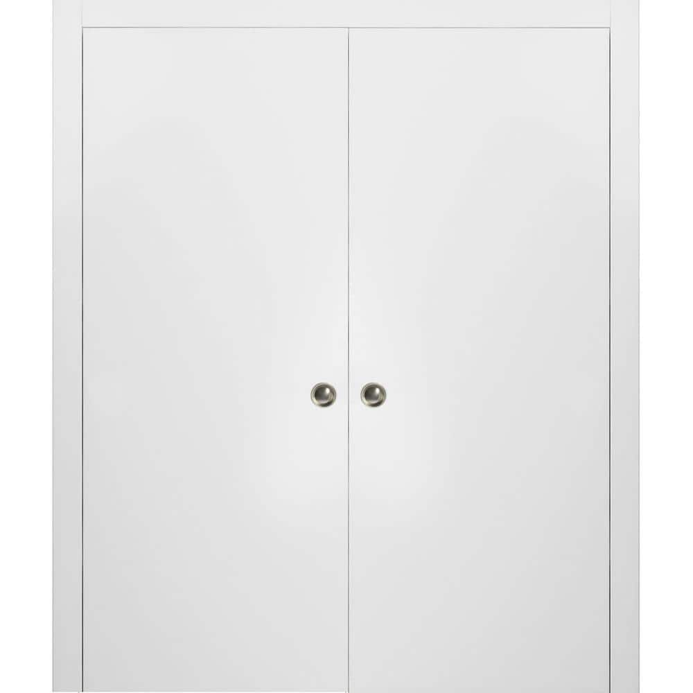 Planum 0010 60 in. x 84 in. Flush White Finished Wood Sliding Door with Double Pocket Hardware price history on PriceWatchPro