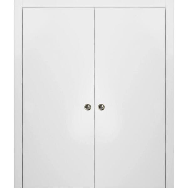 Sartodoors Planum 0010 84 in. x 96 in. Flush White Finished Wood Sliding Door with Double Pocket Hardware